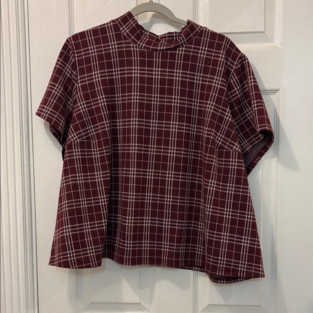 Plaid Burgundy Women's Top
